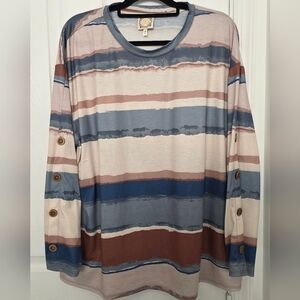 TruSelf Women Multi-Color Long Sleeve Shirt Tan,Blue, Brown Size 2X